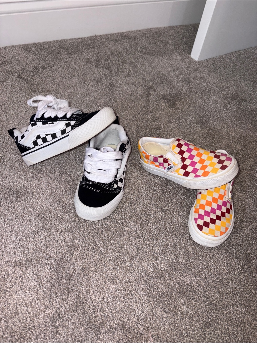 Vans Kids Checkerboard Slip-On & Lace Sneakers - Black, Yellow & Pink - Picture 2 of 4